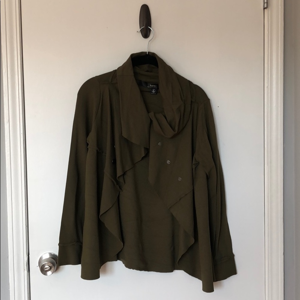 Kensie Draped Jacket in Olive Green w/snap buttons